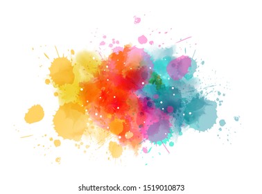 Multicolored splash watercolor paint blot - template for your designs.