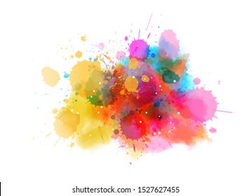 Multicolored splash watercolor paint blot - template for your designs with abstract dots decoration