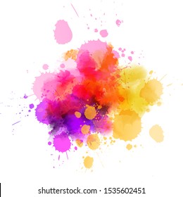Multicolored splash watercolor paint blot - template for your designs. Purple, pink and orange colored