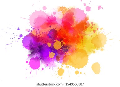 Multicolored splash watercolor paint blot - template for your designs. Purple, pink and orange colored