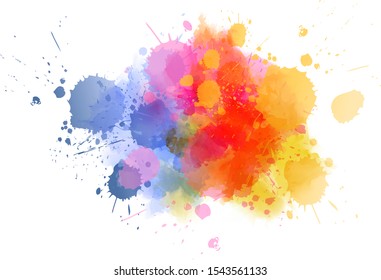 Multicolored splash watercolor paint blot - template for your designs. Pink, blue and orange colored