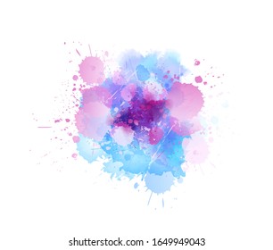 Multicolored splash watercolor paint blot - template for your designs. Pink and blue colored