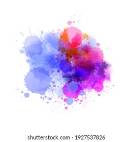 Multicolored splash watercolor paint blot - template for your designs. Blue and purple colored