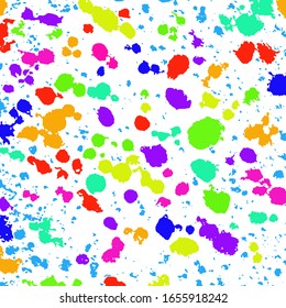 Multi-colored spots of paint isolated on white background. Hand-drawn blots. Concept for children s party, children s day. Abstract vector illustration for print, ceramics, textile, cover, web