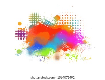 Multi-colored spots of paint on a white background. Grunge frame of paint. Vector