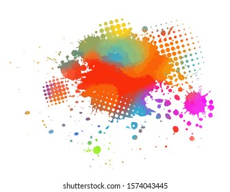 Multi-colored spots of paint on a white background. Grunge frame of paint. Vector illustration.