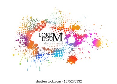 Multi-colored spots of paint on a white background. Grunge frame of paint. Vector illustration.