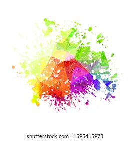 Multi-colored spots of paint on a white background. Grunge frame of paint. Mixed media. Vector illustration.