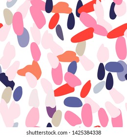 Multicolored spots pattern. Acrylic brushes paint seamless background for fabric, design, textile, banner.