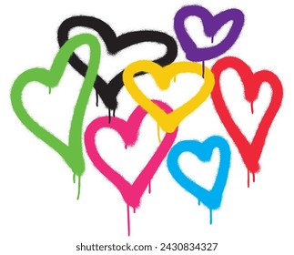 Pintar corazones de graffiti multicolores en blanco. Enamórate y el concepto del día de San Valentín el 14 de febrero.