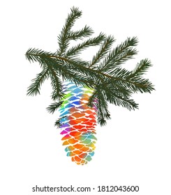 A multi-colored spruce cone. Vector illustration
