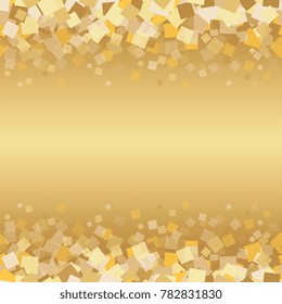 multi-colored square confetti on a golden gradient