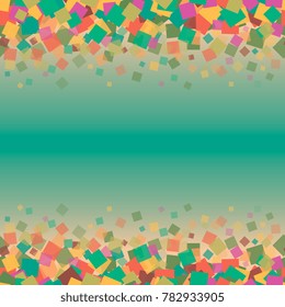 multi-colored square confetti on a green beige gradient