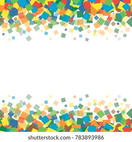 multicolored square confetti on a white background