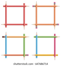 Multicolored square frames made from colored pencils. Vector illustration