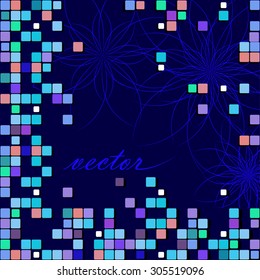 Multicolored square mosaic background with flower