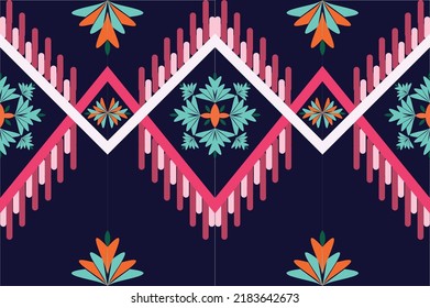 Multicolored square shape woven in yarn style. frame with yarn on a dark circle background for clothing, home decoration