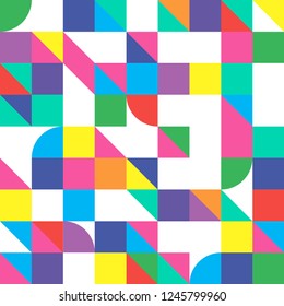 Multicolored squares triangles geometrical elements patterns/ Graphic stylish seamless vector background 