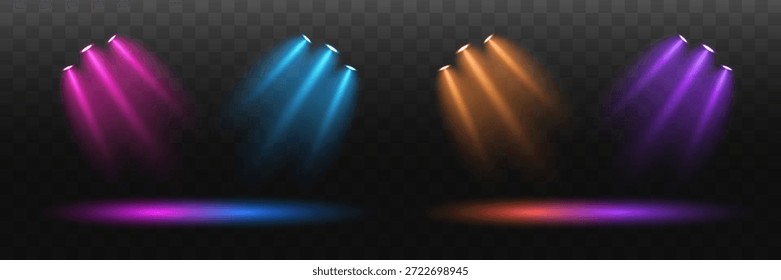 Destaques de palco multicolorido em um plano de fundo transparente