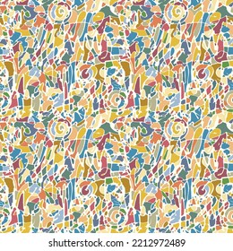 Multicolored stained glass seamless pattern in retro style. Abstract vector background with chaotic mosaic pattern. Suitable for wrapping paper, wallpaper design, fabric
