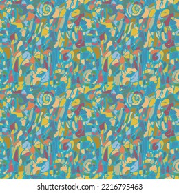 Multicolored stained glass seamless pattern in retro style. Abstract vector background with chaotic mosaic pattern. Suitable for wrapping paper, wallpaper design, fabric