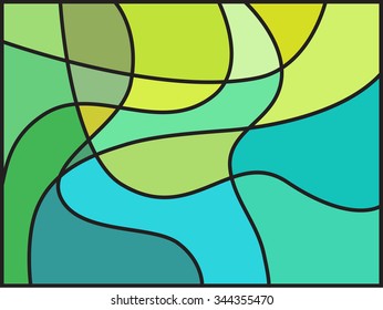 Multicolored stained glass window with irregular block pattern. Colorful vector illustration