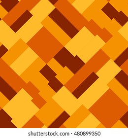 Multicolored stained glass window with the seamless pattern consisting of geometrical figures of the rectangl and squar painted in autumn colors design websites, banners for packing and brown paper