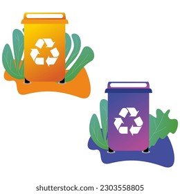 Multicolored standing trash cans two vector transparent background
