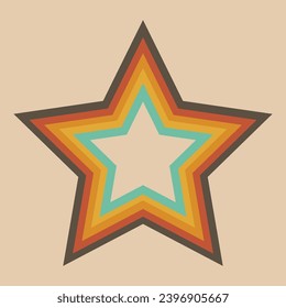 Multicolored star in 70s style. Retro background, template, frame
