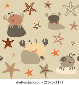 multicolored starfish and crabs seamless pattern without background