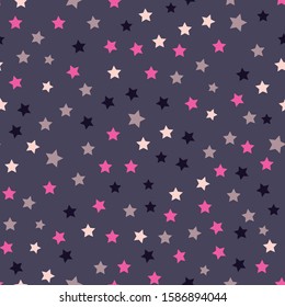Multi-colored stars of different sizes on a gray-purple background of pink, white, light, dark