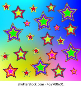 Multi-colored stars. The stars of different sizes on a glowing background for a pattern or background
