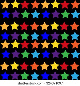 Multicolored stars on a black background.