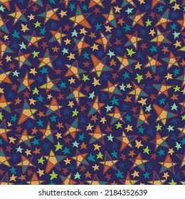 Multicolored Stars with purple Background Seamless Pattern, Backdrop for Magician, Galaxy Wallpaper for Tarot Reading, Colorful Stars Texture, Doodle Space Objects Pattern, Night Sky Illustration