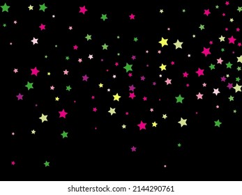 Multi-colored stars are scattered on a black background.