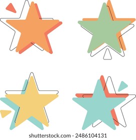 Estrellas multicolores y trazo sobre fondo aislado
