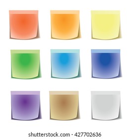 Multicolored stick note isolated on white background. Set stickers all colors of the rainbow. Eps 10 vector file. 