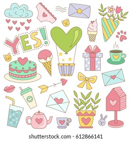 Multicolored stickers for diary decoration. Vector objects in lolipop style.