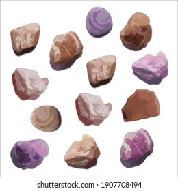 Multicolored stones-isolated objects on a white background, Vector set