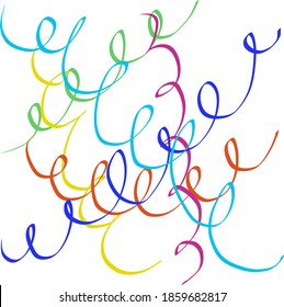 Multicolored streamer stripes with curls isolated on white background.  Abstract vector illustration for holiday backgrounds or design elements for greeting cards and seasonal designs.