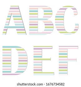 Multi-colored stripe font on a white background, isolated, paper style, vector illustration
