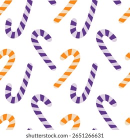 Multicolored Striped Candy Cane Seamless Pattern Traditional Halloween palette Orange and Violette
