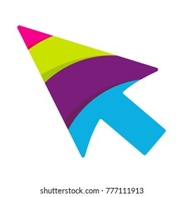 Multicolored striped cursor icon. Flat vector cartoon illustration. Objects isolated on white background.