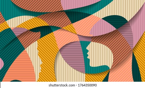 multicolored striped polygons and segments with smooth edges form a beautiful artistic background. Impressionistic wallpaper with 3D effect. vector