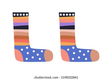 Multicolored striped socks on a white background. vector illustration