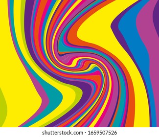 Multicolored stripes, great design for any purposes. A swirling rainbow. Multicolored bright background. Creative typography, banner design. Modern dynamic style.