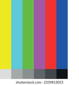 Multicolored stripes of the TV screen. The TV screen has no signal. Connection problem. Conceptual minimalistic design. Color bands of the tuning color table. Vector illustration. Universal texture.