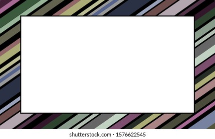 multi-colored strips of different sizes are arranged from top to bottom from left to right. in the middle is a white rectangle. striped background. place for text