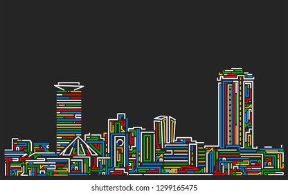 Multicolored stroke style Nairobi skyline