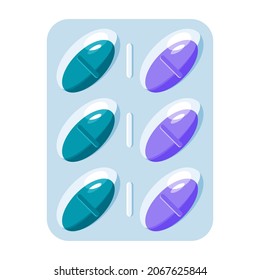 Multicolored stylish pills in blister pack. Vector illustration.